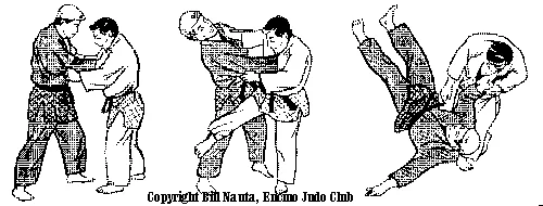 Illustrated sequence of Ashi-guruma, the leg wheel.
