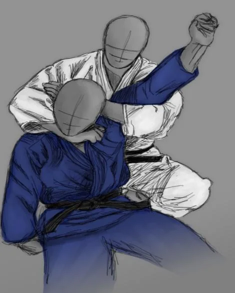 Illustrated sequence of Kata-ha-jime, the single wing strangle.