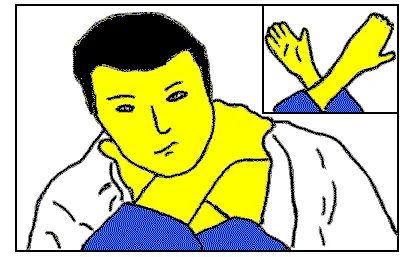 Illustrated sequence of Kata-juji-jime, the half cross strangle.