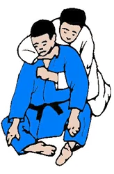 Illustrated sequence of Okuri-eri-jime, the sliding lapel strangle.