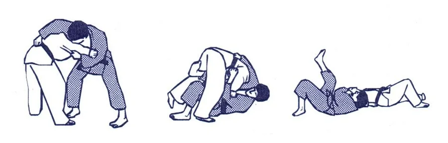 Illustrated sequence of Sumi-gaeshi, the corner reversal.