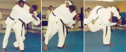 Illustrated sequence of Uchi-mata, the inner thigh throw.