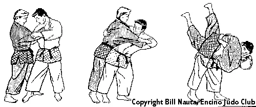 Illustrated sequence of Uki-goshi, the floating hip.