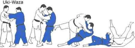 Illustrated sequence of Uki-waza, the floating technique.
